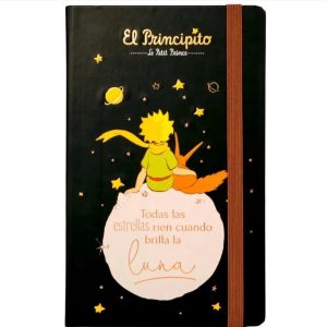 Libreta El Principito 
Portada color negro 
Con Elástico 13x21 Cm 
96 páginas lineadas 8mm
Cinta marcapáginas